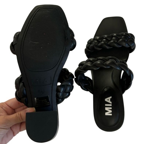 NWOT-MIA Women’s Maine Black Braided Strap Slip On Heeled Sandals Size 6.5 - Picture 3 of 7